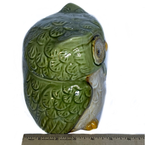 Owl Canister Jar Decorative Storage Hand Painted Ceramic Green Functional Art - Picture 10 of 16